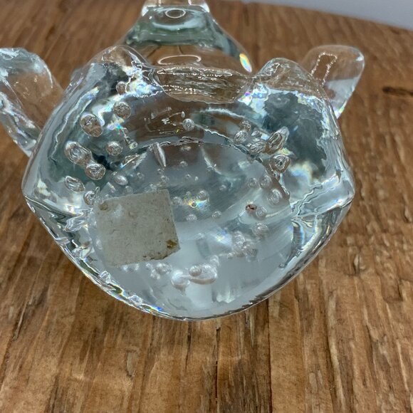 Clear Vintage Glass Sitting Teddy Bear Controlled Bubbles Paperweight Figurine - Picture 5 of 8